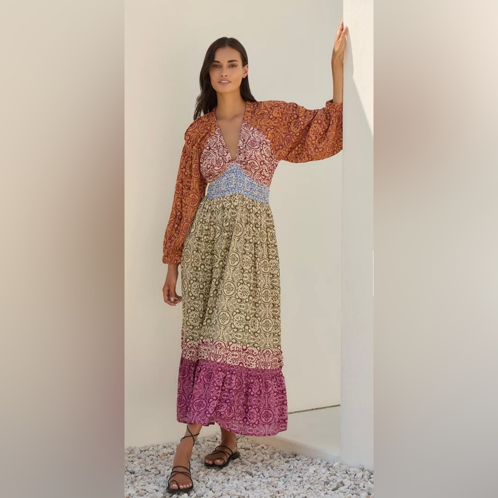 Anthropologie Mahila Long-Sleeved Tiered Maxi Dress - Large